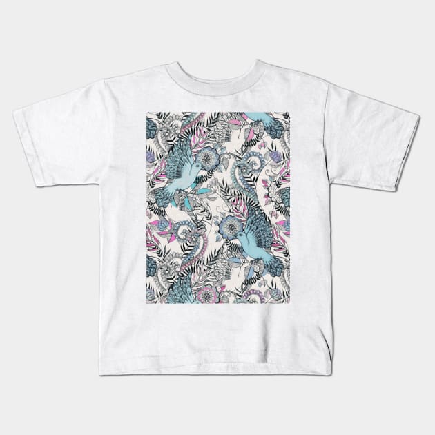 Flight of Fancy – pink, teal, cream Kids T-Shirt by micklyn